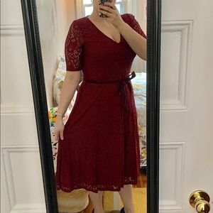 Red Lace Dress with Velvet Ribbon